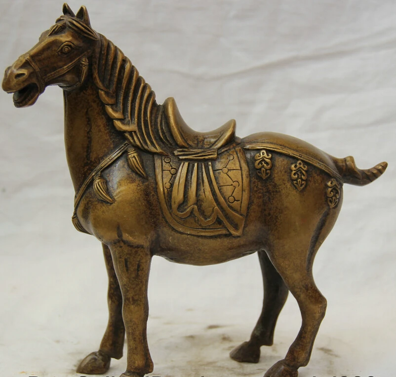 

Collectible bronze S1601 9" Chinese Fengshui Folk Copper Zodiac Year Tang Horse Animal Statue B0403