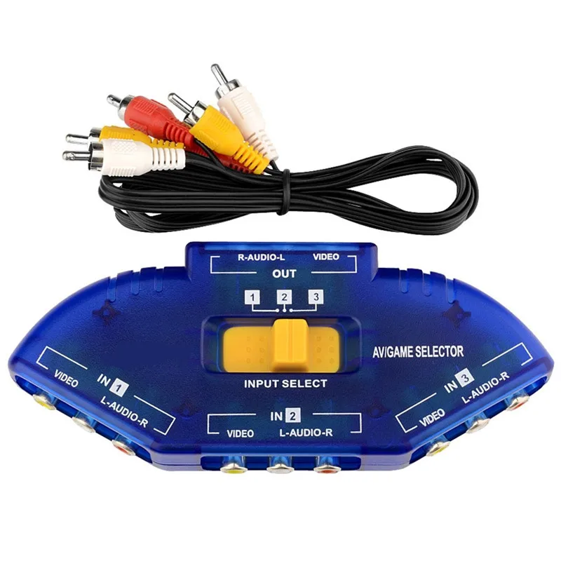 3 RCA splitter switching devices AV Audio Video RCA 3 Way Switch