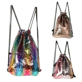 

Glitter Reversible Sequined Drawstring Backpack Women Sport Travel Storage Bag