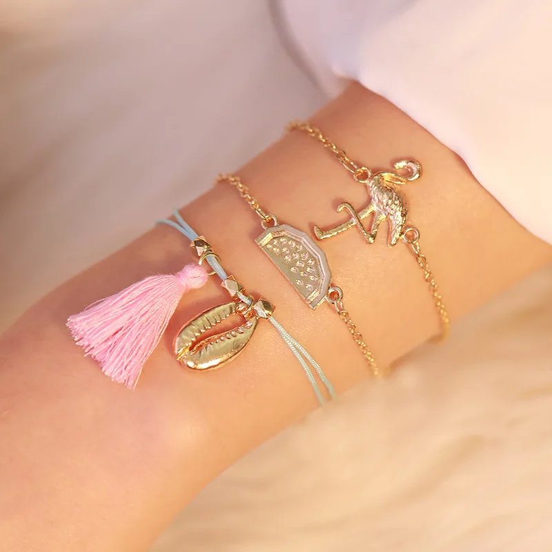 

3pcs/set of simple ladies bracelet shell watermelon flamingo three-piece bracelet fashion woman jewelry