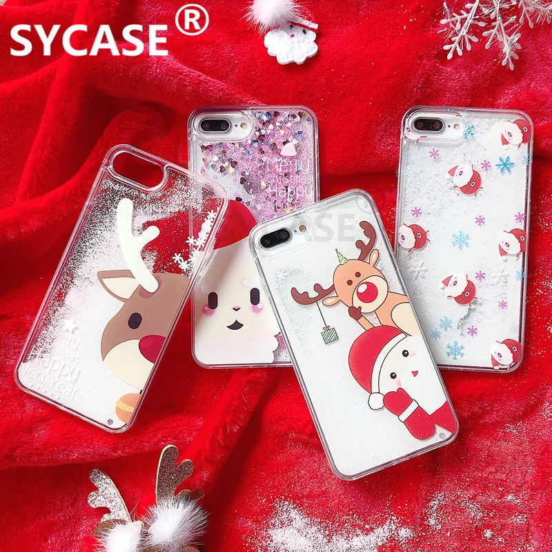 SYCASE Christmas quicksand case For iPhone 7 8 Plus 6 6s Case X Xr Xs Max Flash Powder Transparent Cartoon Cover |