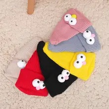 Детская шапка, уличная вязаная шапка с изображением глаз, Детская шерстяная шапка с рисунком, милая шапка до колена, теплая одежда, аксессуары, Мультяшные шляпы