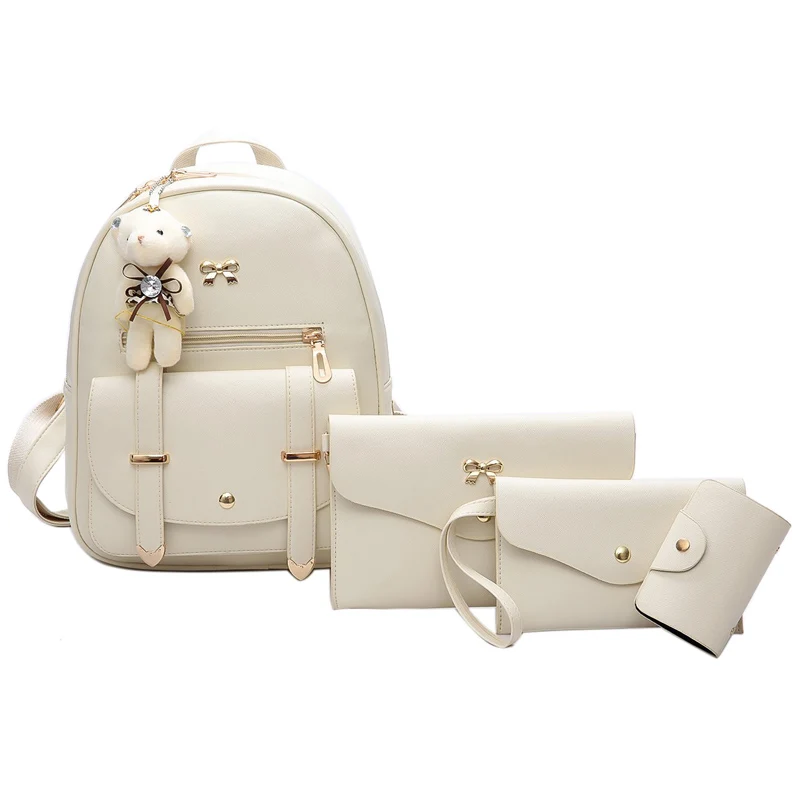 

fashion 4Pcs/Set Small Women Backpacks female leather School backapck For Teenagers Girls PU Leather bags Women Shoulder Bags