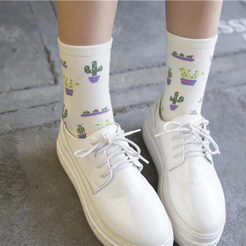 Носки с рисунком кактуса из мультфильма удобные милые повседневные Мягкие хлопковые носки для девочек теплые короткие женские носки meias