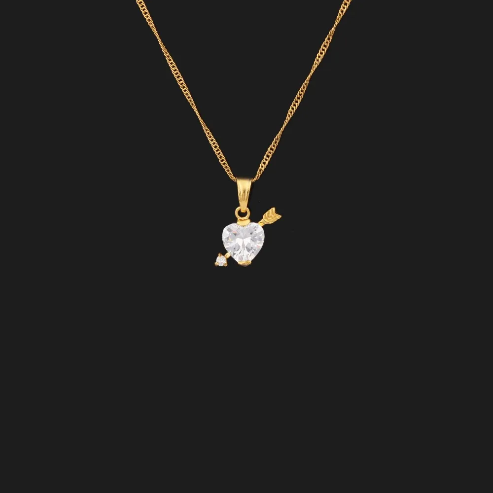 Золотое Женское Ожерелье Подвеска стрела купидона снимает через кулон в форме сердца, украшения для женщин и мужчин аксессуары