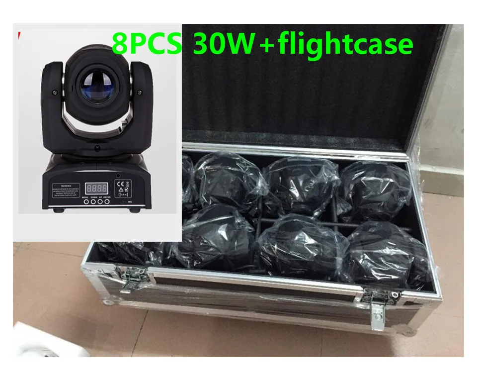 

8PCS 30W mini Moving Head + flightcase LED Spot Moving Head Light/USA Luminums 30W LED DJ Spot Light