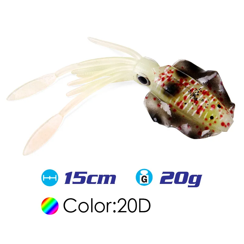 squid20gColorD 20 г/60 г УФ Glow Octopus Calamar Морская Рыбалка воблер кальмар Джиги рыболовные приманки-Воблеры силиконовая Приманка в виде кальмара Рыбалка мягкая - Цвет: squid20gColorD