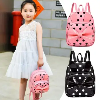 

Cute Dot Print Backpacks Kid Girls Bowknot Decor PU Leather School Knapsack