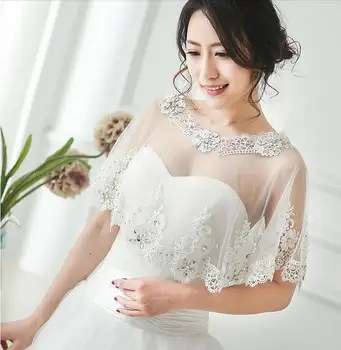 

white/ivory tulle lace shawls beautiful Rhinestone Wedding Shrug Wrap Bridal Bolero Shawl Jacket bridal wraps