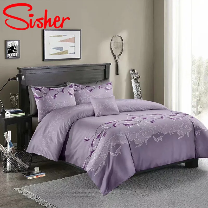 Sisher роскошный классический сплошной цвет кружева печать постельных принадлежностей один размер пододеяльник набор двойной queen King одеяло без простыни - Цвет: Фиолетовый