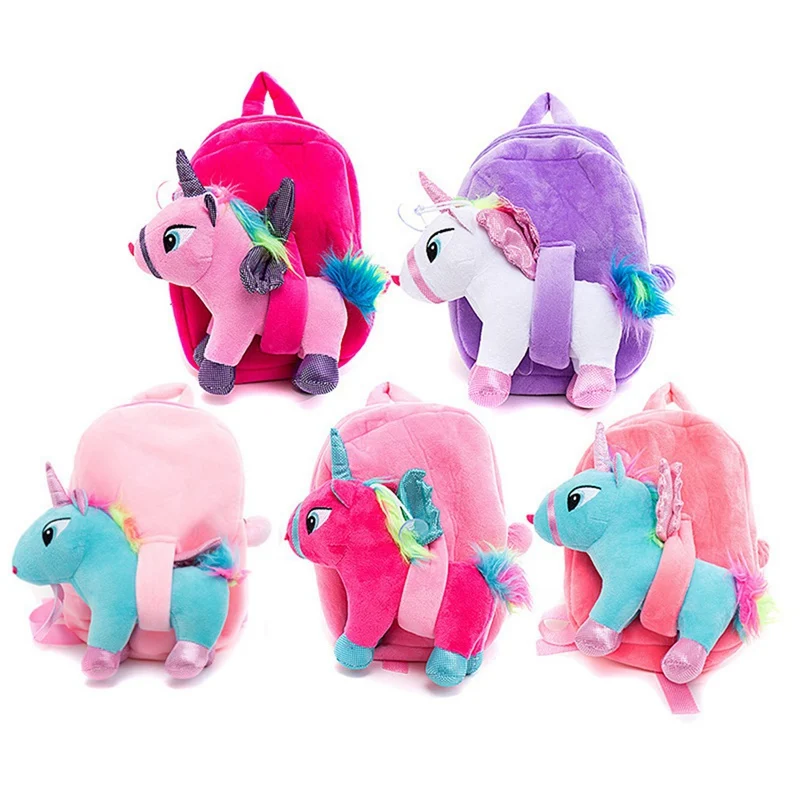 

Plush Unicorn Hologram Backpacks Women Laser Mini Double Shoulder Bag Student Rainbow Fur Backpack