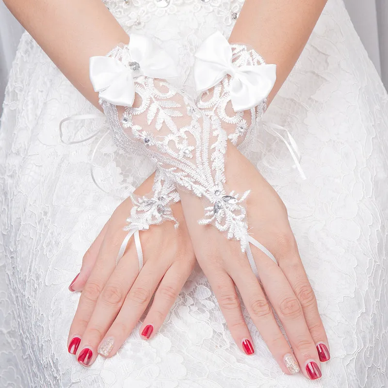 Лучшие свадебные белые короткие вечерние перчатки без пальцев элегантный жемчуг Вечерние перчатки свадебные перчатки для невесты