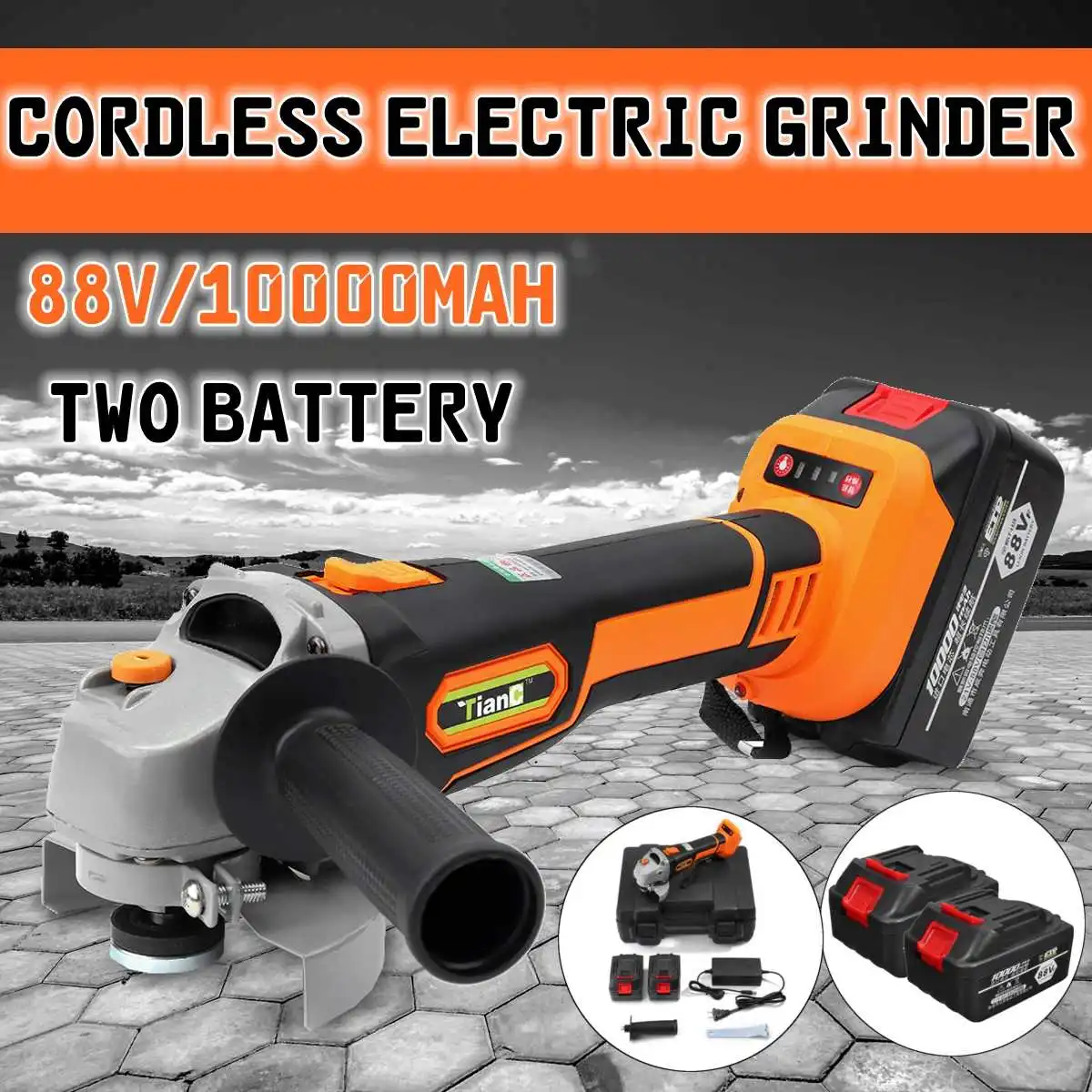 

88V 10000mAh Electric Angle Grinder Cordless Polisher Polishing Machine Cutting Tool with 1/2 batteri for grinding cutting metal