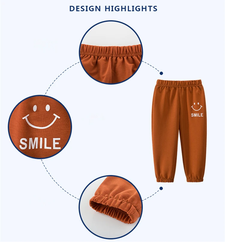 Новая одежда для мальчиков от 24 месяцев до 10 лет штаны для малышей Осенние леггинсы для маленьких мальчиков противомоскитные штаны с принтом смайлика шаровары для девочек детские штаны