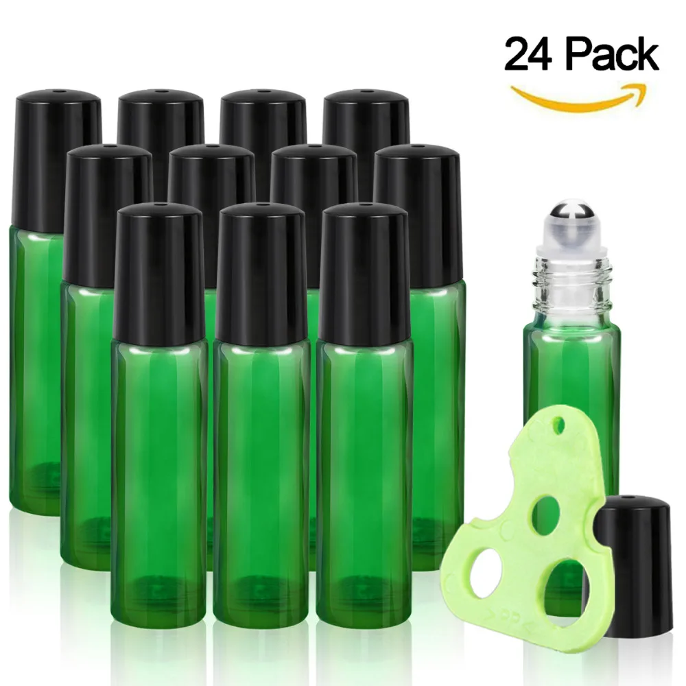 10ml Roller Bottles for Essential Oils 24 Pack Glass Roll on Bottles