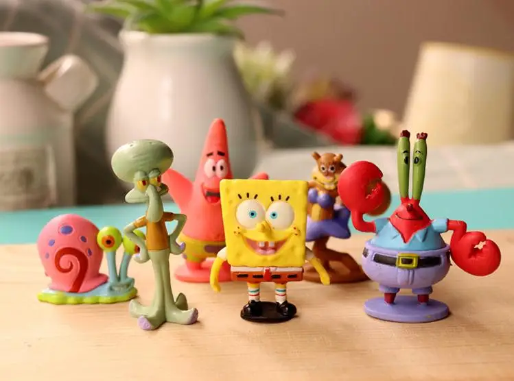 

6pcs/set 3-6cm Spongebob Bob Sponge Action Figures Patrick Star Anime Figurines PVC Sandy Dolls Toys