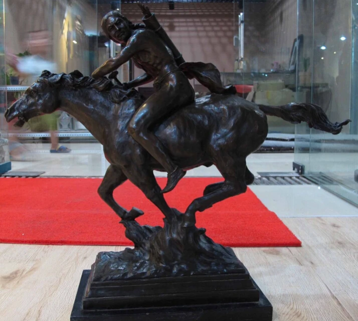 

Collectible bronze S2302 Western Art Decor Bronze Copper Marble Base Mason Ride Horse Statue Sculpture B0403