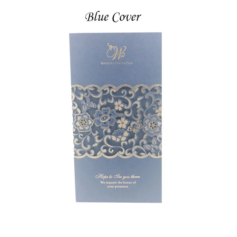 1 шт., синий, белый, красный, лазерная резка, свадебные пригласительные открытки, роза, элегантная поздравительная открытка, Заказные конверты, украшения для свадебной вечеринки - Цвет: Blue Cover