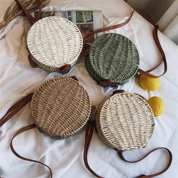

Summer White MINI Women Messenger Crossbody Bags Handmade Woven Beach Knitted Bag Ladies Circle Purses and Handbags 2019 Clutch
