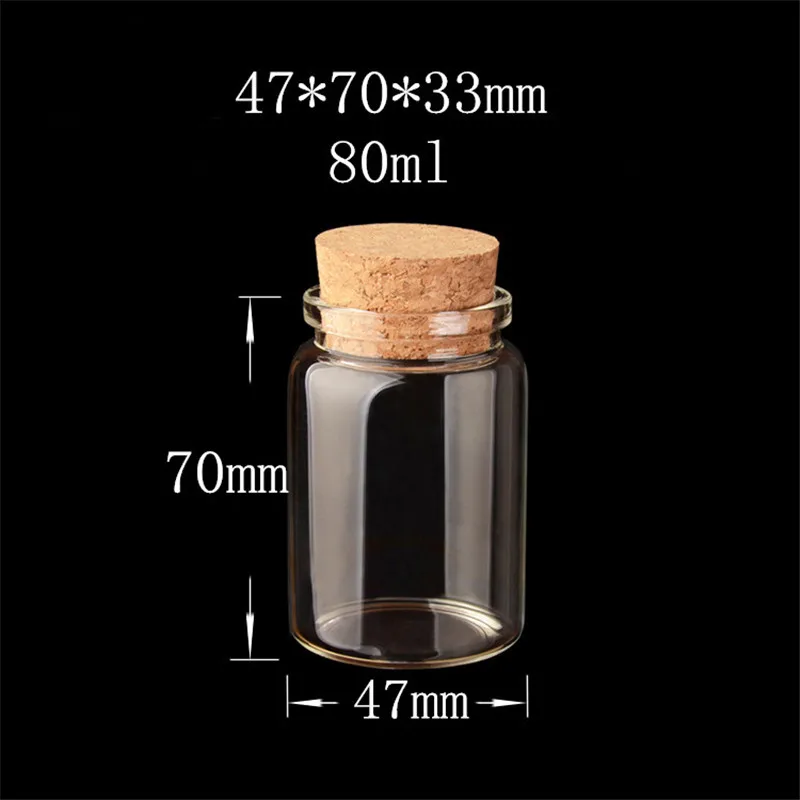 24pcs 47x70x33 mm 80ml Empty Wide Mouth Glass Bottles With Cork DIY Decorative Vials Gifts Wishing Star Bottles