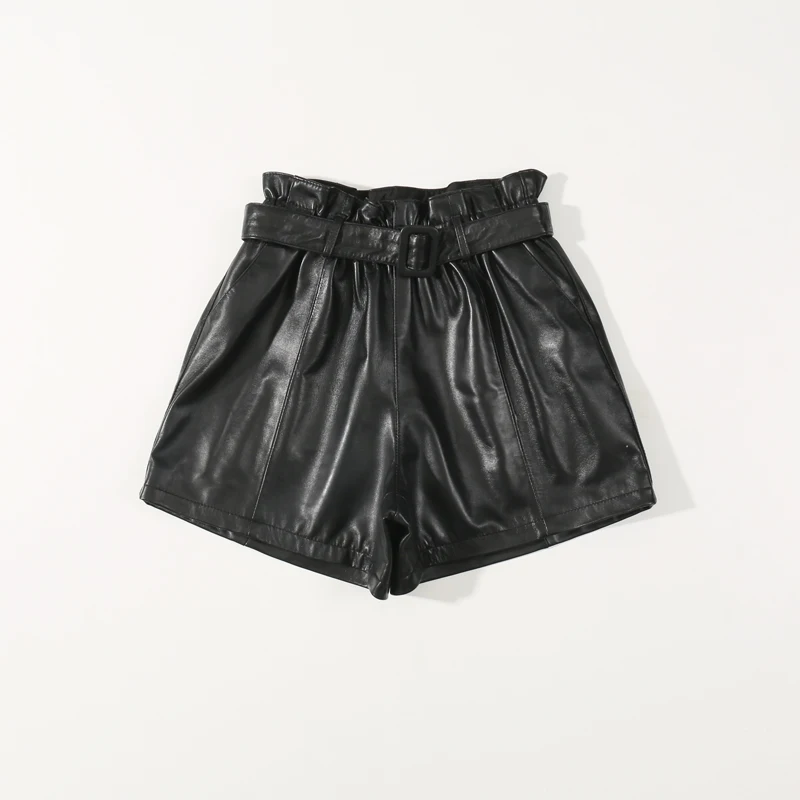 2019 Spring New High Waist Black Leather Pant Korean Version of The Thin Wide Leg Pants High Waist Shorts Shorts Women 2019 Spring New High Waist Black Leather Pant Korean Version of The Thin Wide Leg Pants High Waist Shorts Shorts Women