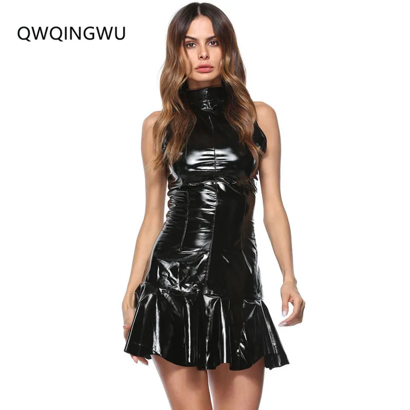 

Dress S-3XL Sexy Latex Leather PVC Wet Look Dress Sleeveless With Zipper Catsuit Bondage Clubwear Pole Dance Costume Mini Dress