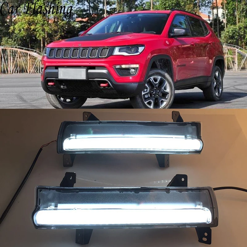 Автомобиль мигает 2 шт. для Jeep Compass желтый сигнал поворота реле 12 В светодиодный DRL дневные ходовые огни Противотуманные фары крышка