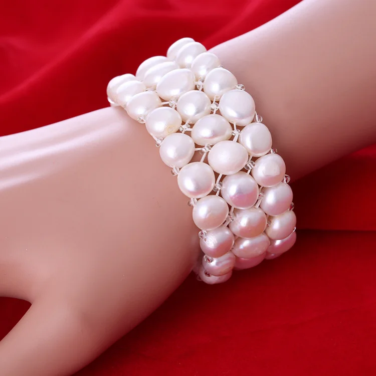 Подлинная Горячая Мода ретро многорядный реальный естественный неправильной формы жемчужный браслет Модный Эластичный браслет для женщин