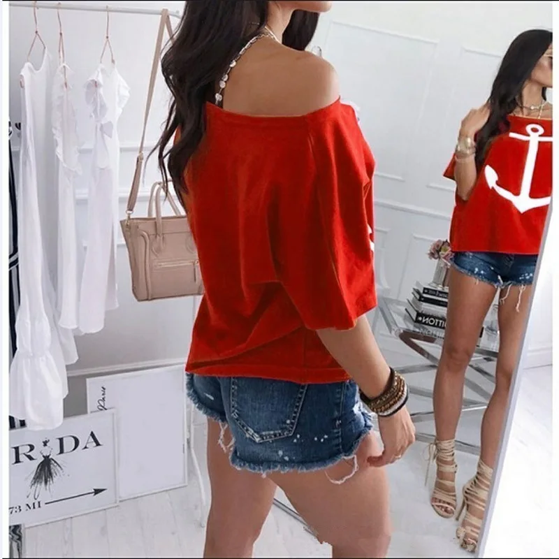 off the shoulder shirts & tops Women Sexy Off Shoulder Blouses Summer Slash Neck Batwing Sleeve Blouses shirt Casual Loose print White Blusa Tops 5XL women's shirts & tops