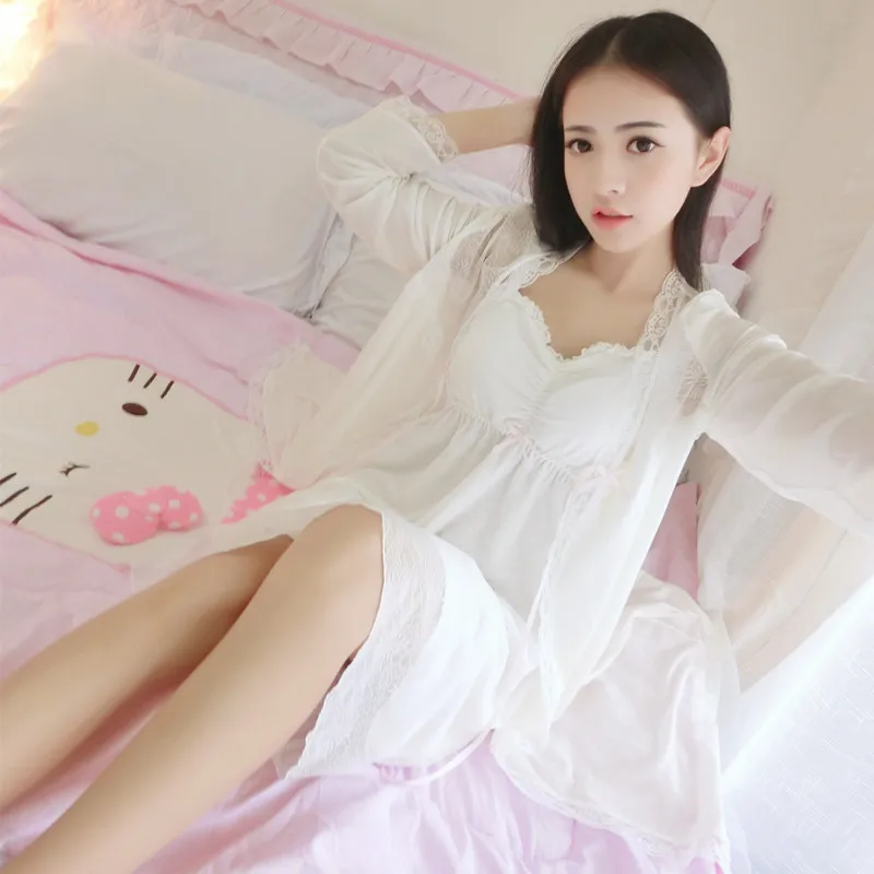 Korean Style Sexy Women Nightwear Fairy Pure Cotton Lace