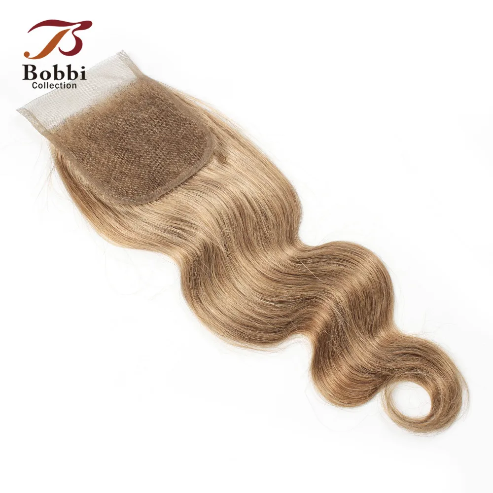 Bobbi коллекция цвет 8 блондинка 4x4 синтетическое закрытие шнурка волос бразильский средства ухода за кожей волна Remy человеческие волосы