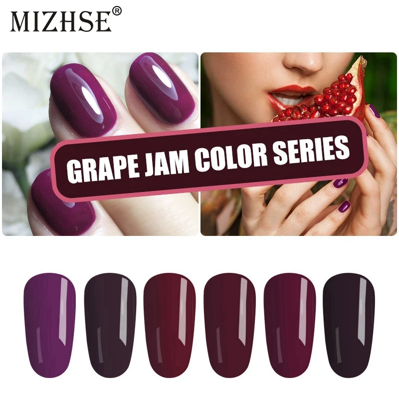 

MIZHSE Gel Nail Polish Varnish Lacquer Makeup Nail Art Design Hybrid Gellak Set For Soak-off Grape Jam Red UV Gel Nail Polish