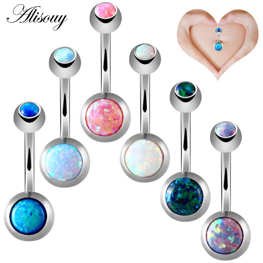 

1 Pc Opal Stone Belly Button Rings Sexy Woman Belly Piercing Barbell Surgical Steel Navel Piercing Women Fashion Body Jewelry