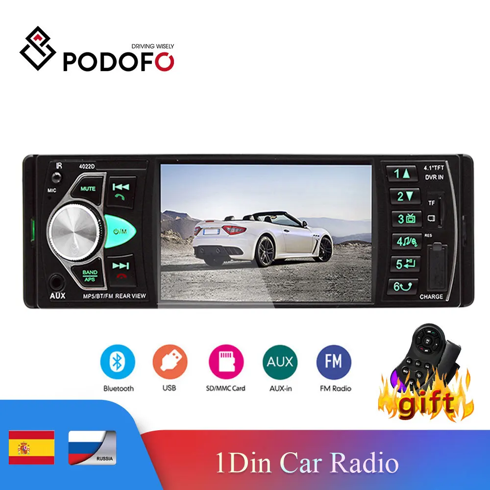 Автомагнитола Podofo 4 1 дюйма с цифровым дисплеем Bluetooth FM MP3 Авторадио