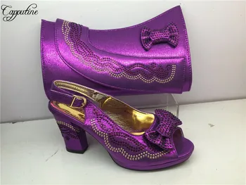 

Charming purple high heel African shoes and evening bag set for fashion lady GY38, heel height 7cm
