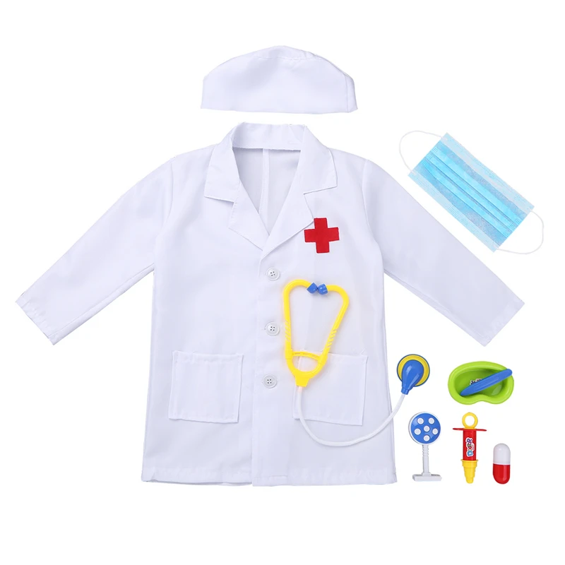 Детская Косплэй врач, медсестра костюмы Halllween праздничная одежда фантазии комплект одежды для мальчиков и девочек игрушки детские куртки одежда для ролевых игр