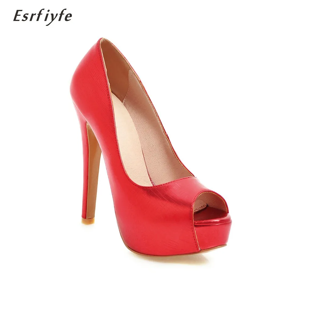 

ESRFIYFE 2018 NEW Summer Women Peep Toe Thin Heel Sexy Party Sandals Platfrom Cover Heel Solid Shoe for Women Size 34-43