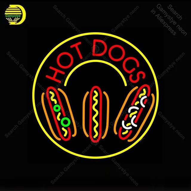 Neon sign For Hot Dogs Neon Bulb sign Restaurant Iconic Beer Handcraft Lamp REAL GLASS TUBE advertise Letrero enseigne lumine