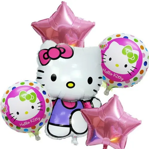 Стиль 5 шт./лот фольгированные шары «Hello Kitty» розовые звезды с днем рождения вечерние украшения мультфильм комбинация воздушный шар Горячая Распродажа