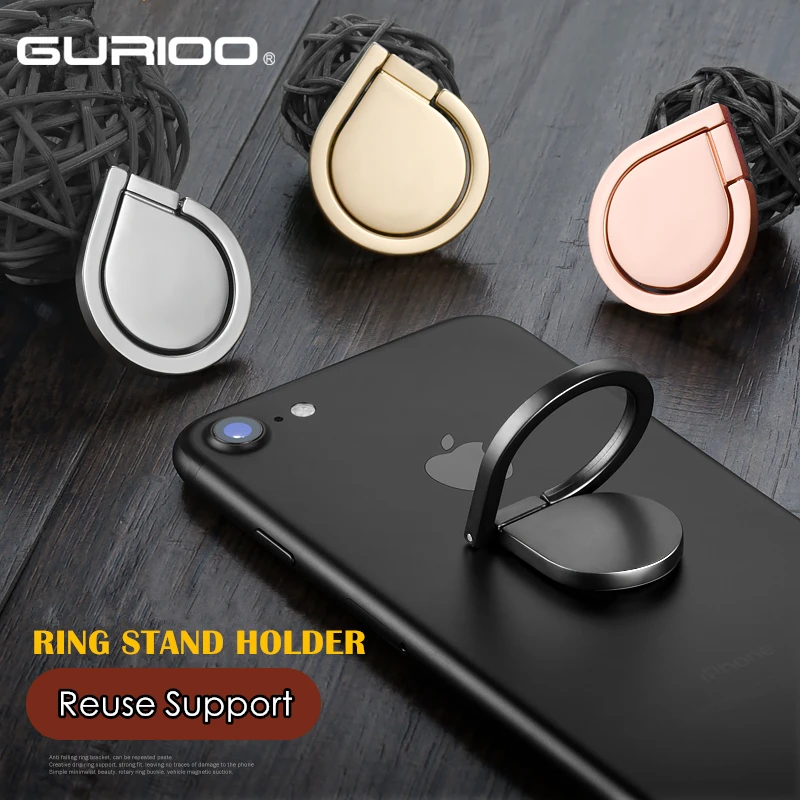 GURIOO Luxury 360 Degree Metal Finger Ring Stand Holder Smartphone Mobile Phone Stand Holder For iPhone 6 X Samsung Tablet