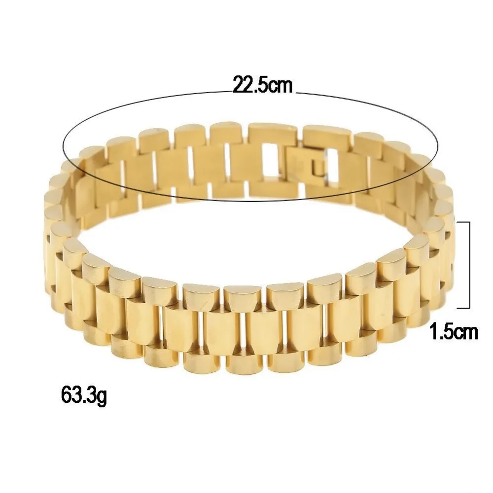UWIN мужской браслет из нержавеющей стали в стиле хип-хоп 24 k золотые серебряные часы браслет звено Мода Панк ювелирные изделия 15 мм 21 мм