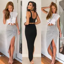 Новые модные женские туфли Обёрточная бумага объединились Hi Low Bodycon Карандаш высокой талией стрейч юбка Дамы Асимметричный Пляж Юбки для женщин