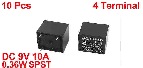 10Pcs DC9V 10A 0.36W 4 Terminal SPST NO Mini Power Coil Electromagnetic Relay