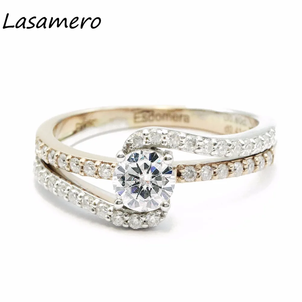 

LASAMERO 5.5MM Luxury Round Cut Simulated Diamond Engagement Ring 925 Sterling Silver Accents Promise Wedding Ring