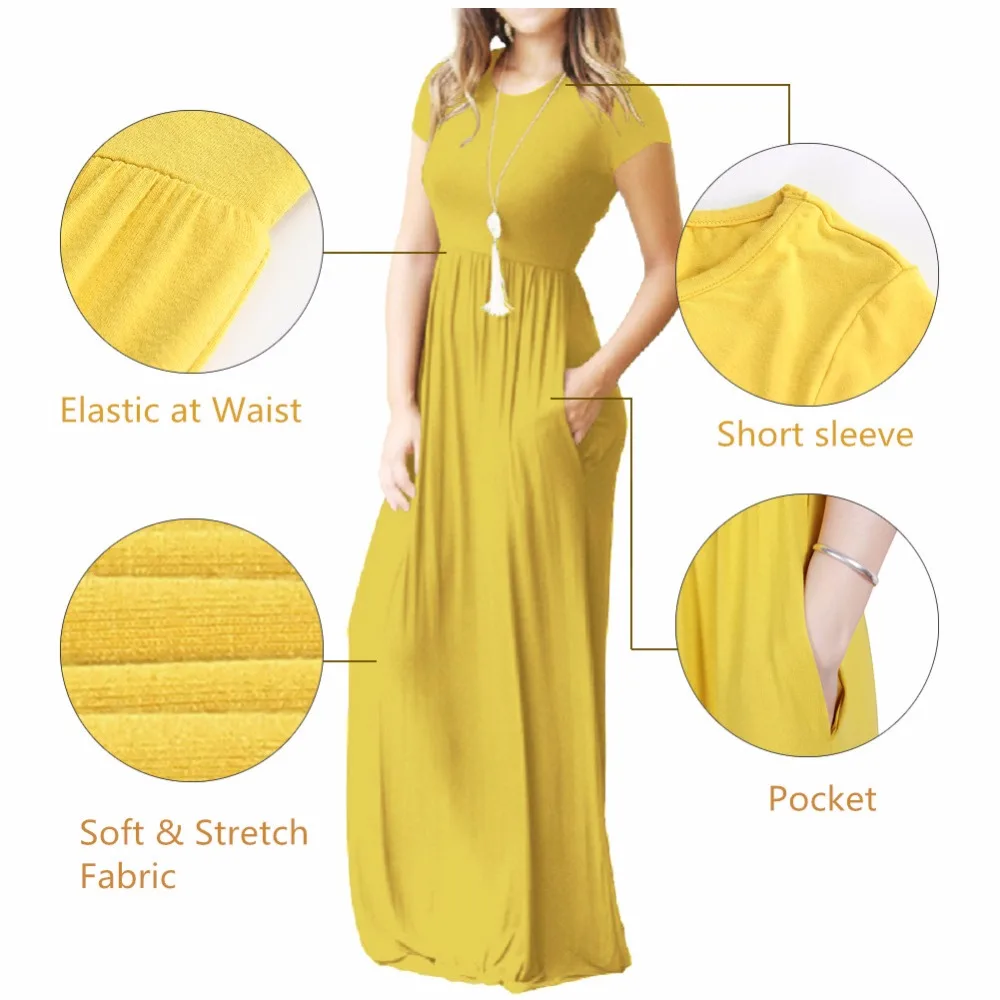 Maxikleid Damen Blumen Abendgesellschaft Langes Kleid Taschen Boho Beiläufig