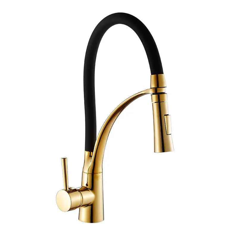 Kitchen Sink Faucet Brass Pull Down Spray Nozzle Hot and Cold Kitchen Sink Mixer Tap Single Handle Silicone hose Water Crane Tap