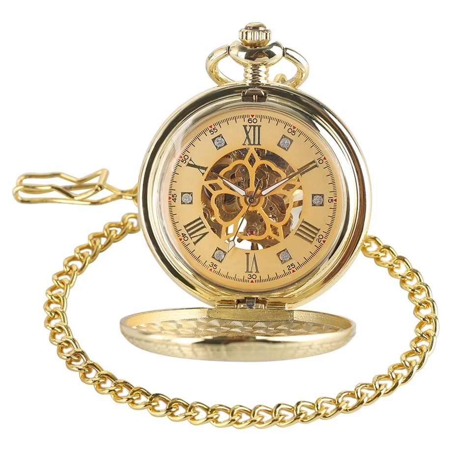 Vintage Star Round Carving Mechanical Hand Winding Pocket Watch Men Gold Hollow Pendant Chain HandRound Clock Steampunk Watches1 (6)