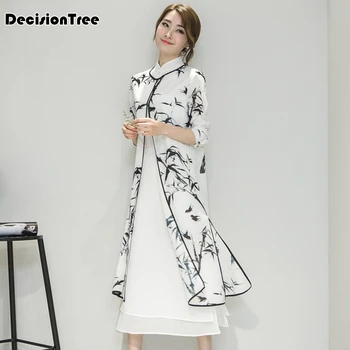 

2020 women's satin cheongsam evening dress chinese oriental qipao dresses traditional chinese ink painting retro dress