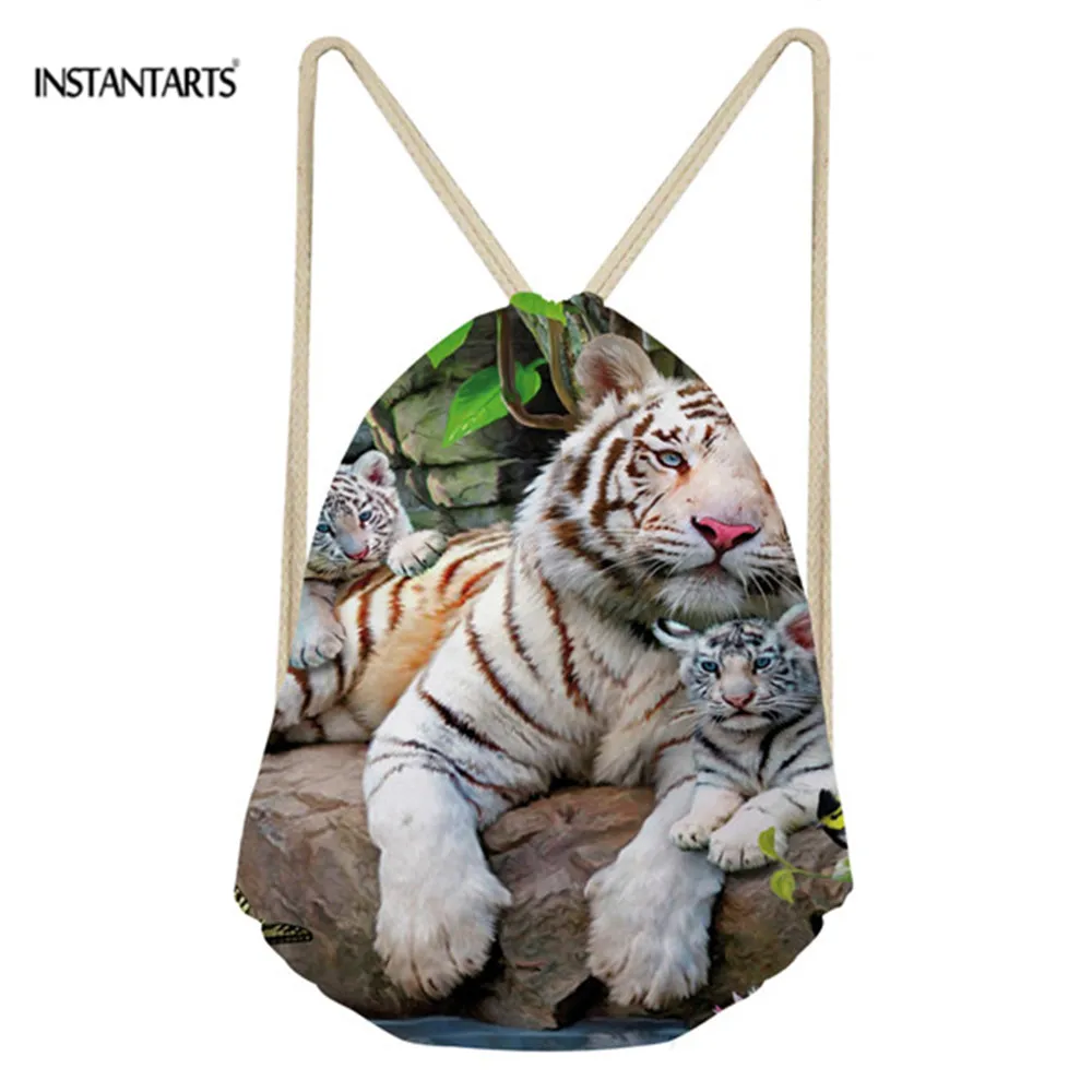 

INSTANTARTS Men Sports Gym Bag for Fitness Cool 3D Animal Tiger Printed Child Boys Girls Drawstring Travel Bag Climbing Gymesack