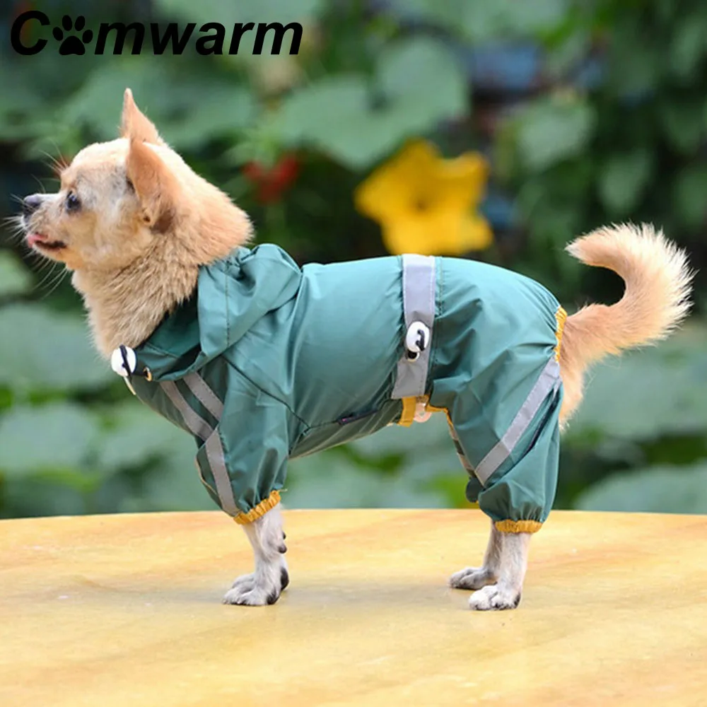 Pet Dog Waterproof Raincoat Clothes Eflective Tape Four Leg Dog Coat